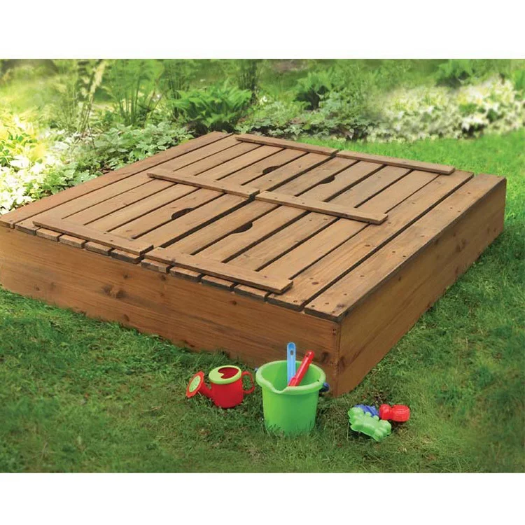 Large Natural Pine Wooden Sandbox for Kids with Foldable Bench & Cover Easy Assembly for Indoor/Outdoor Use