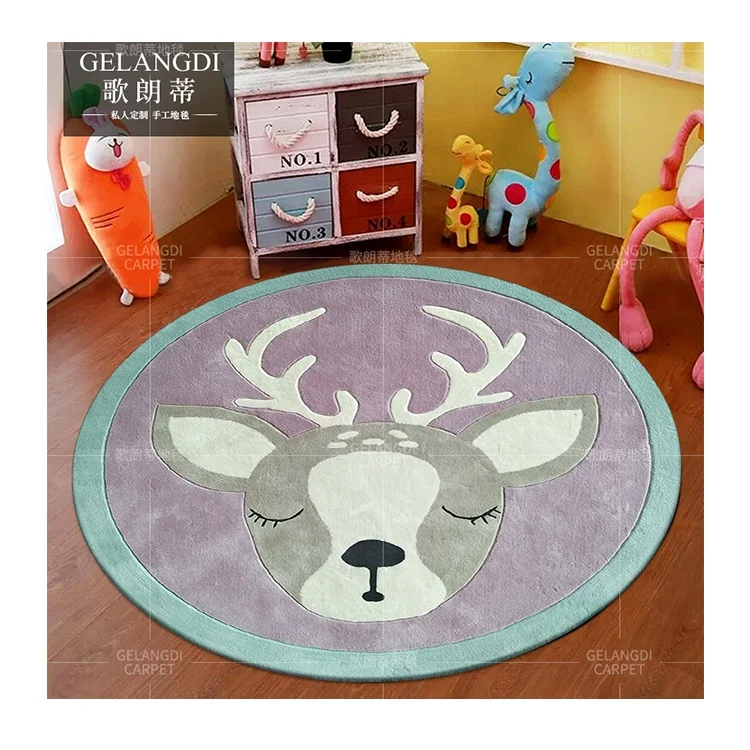 Custom sika deer design childlike carpets area rugs for children room hand tufted wool carpet