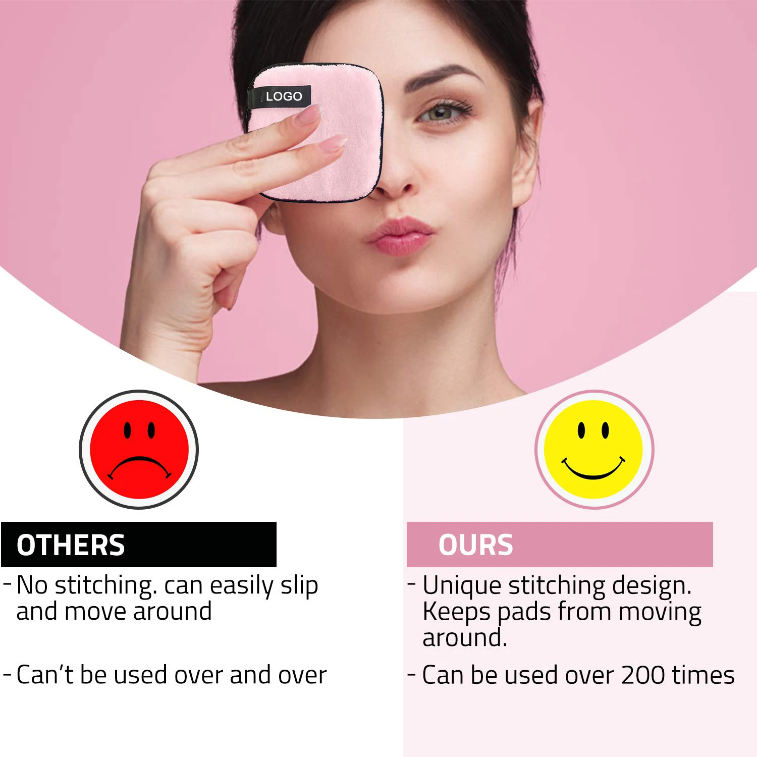 
Reusable Makeup Remover Pads | FREE Spa Terry Cotton Stretch Headband | Large Double-sided Square Shape Microfiber Clean Sponges 