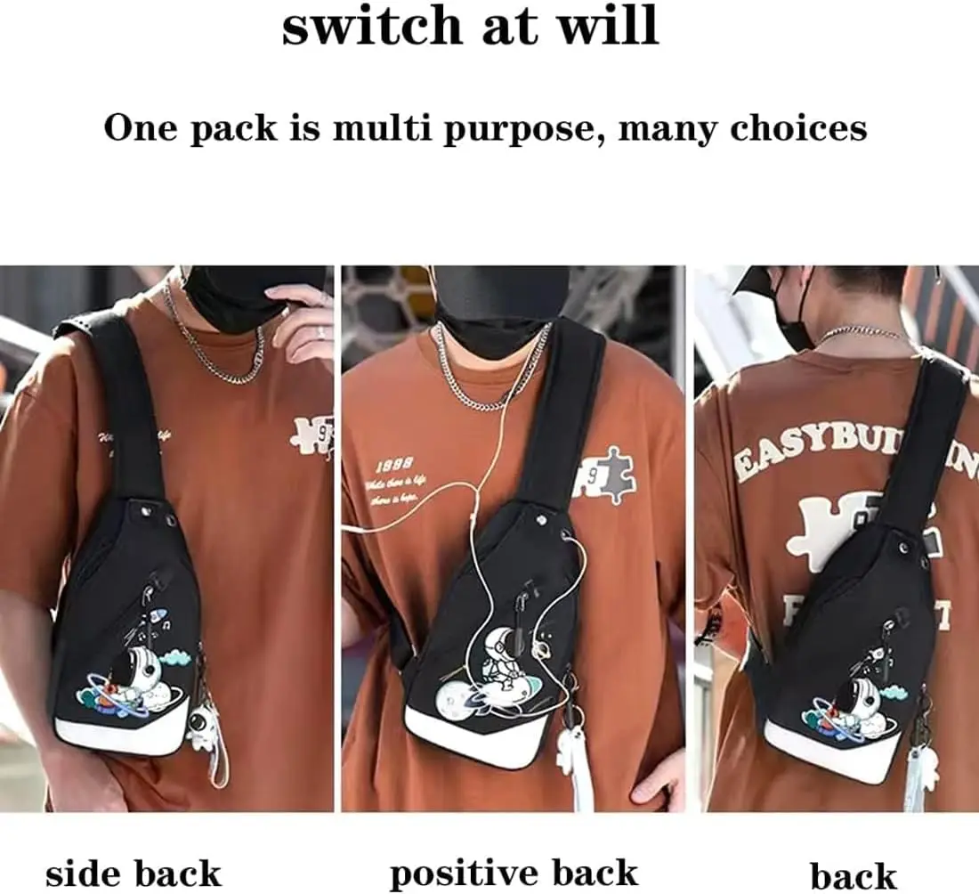 Wholesale Men Cute Astronaut Cartoon Sling Bag Crossbody Casual Chest Shoulder Daypack Hiking Travel Backpack