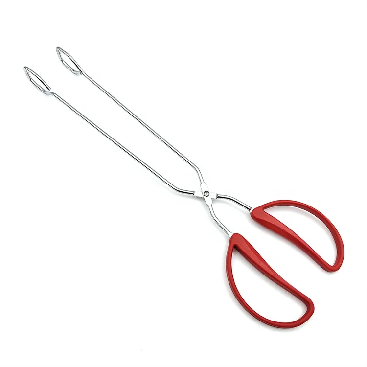 15 Inch Long Metal Barbecue Grilling tong Serving Tong Scissor Food Tong with Red PP Handle in Factory Price Camping