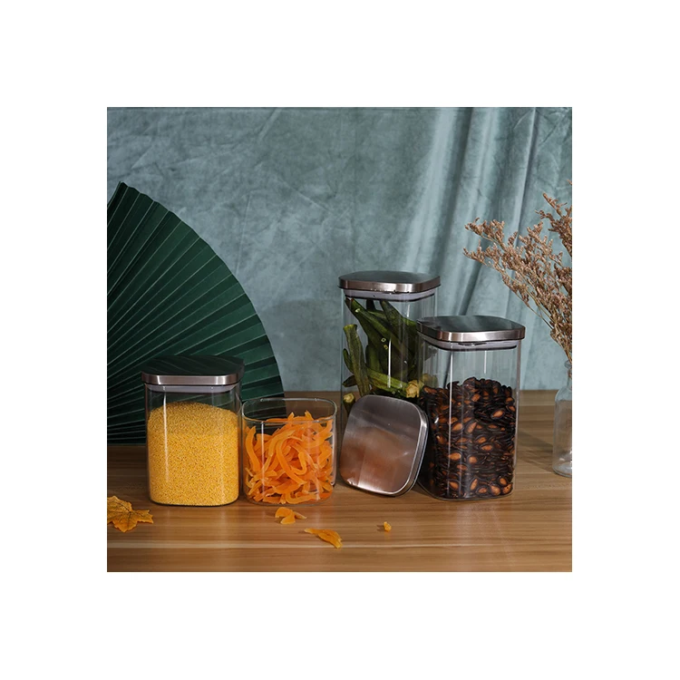 Amazon Top Seller Honey Small Glass Food Jar Square Shape Glass Jars with Metal Lids for Food