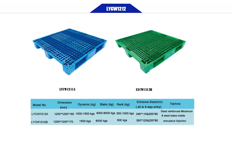 Steel inside 3 runners grid surface HDPE plastic pallet 1200x1200x160mm warehouse racking logistics use