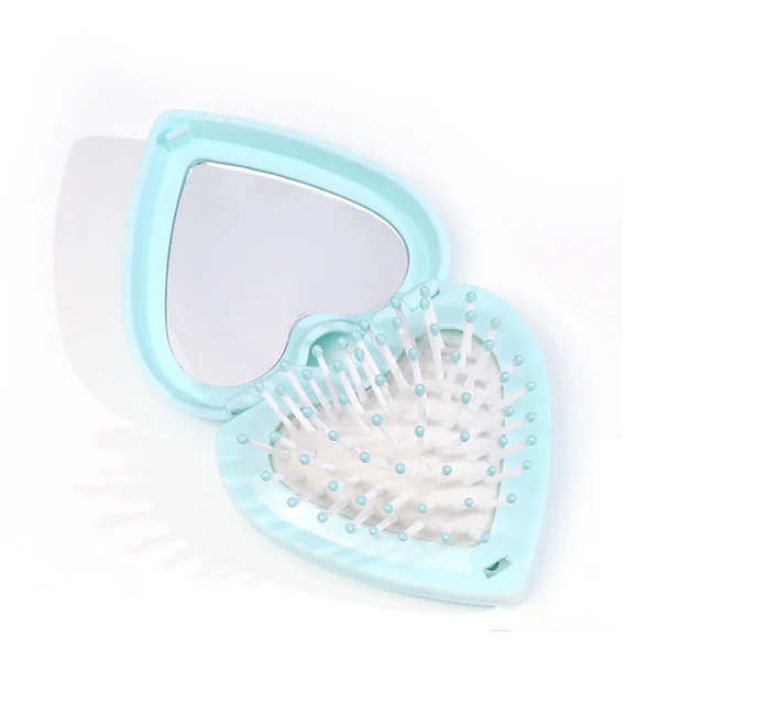 Heart Shape Mini Hair Brush Travel Folding Hairbrush Mini Compact Massage Comb Small Portable Pocket Hair Brush with Mirror