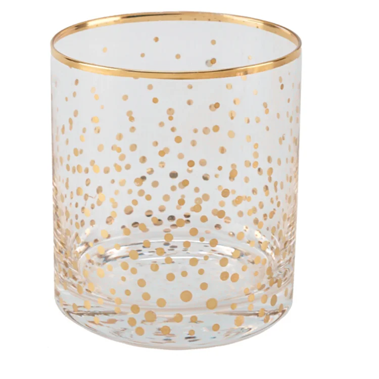 Creative clear crystal water glass cup with gold rim. Plating brush glass for bathroom. Milk mug for whisky, coffee, juice, beer