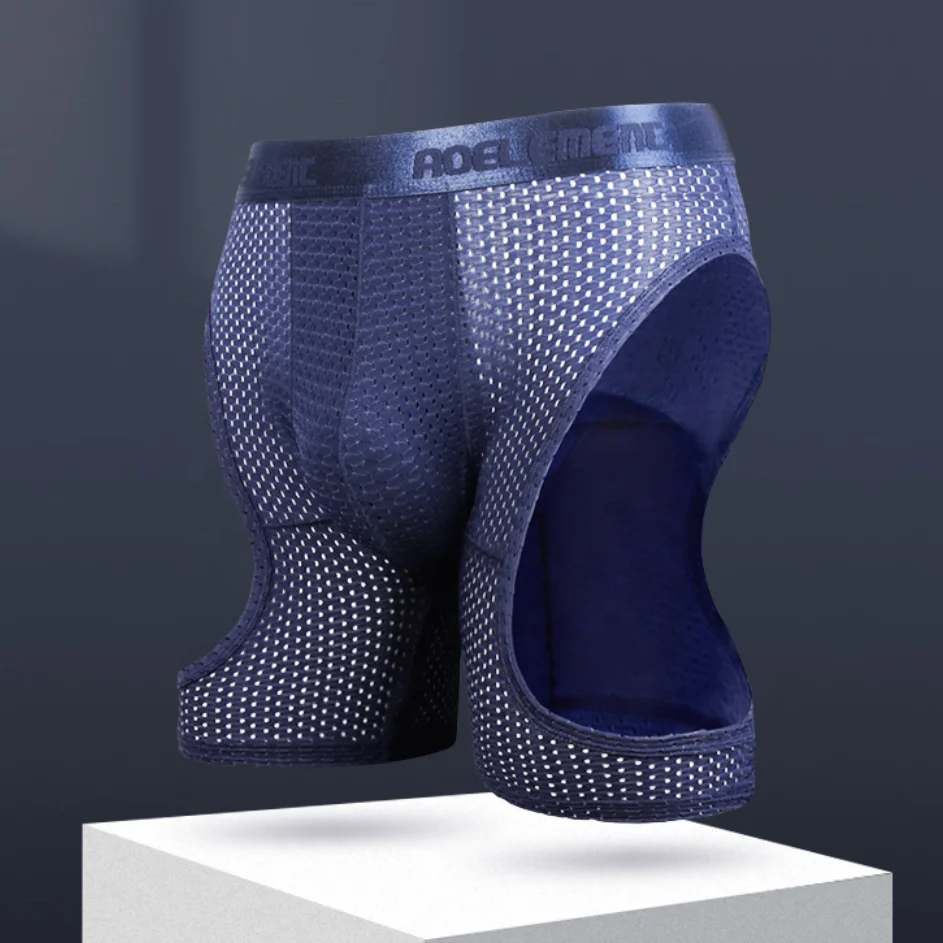 Sports Running Tight Breathable Boxer Anti-Wear Leg Men Underwear Ice Silk Cut-Out Plus Size Lengthened Boxers