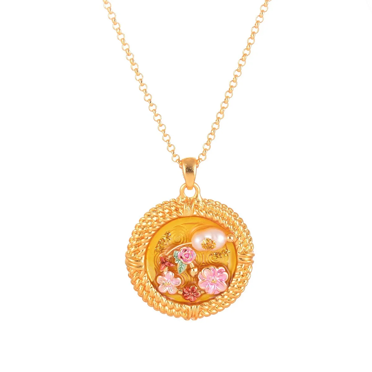 2024 New Monet Garden Oil Painting Series Pendant Necklace Vintage Design Pearl Necklace