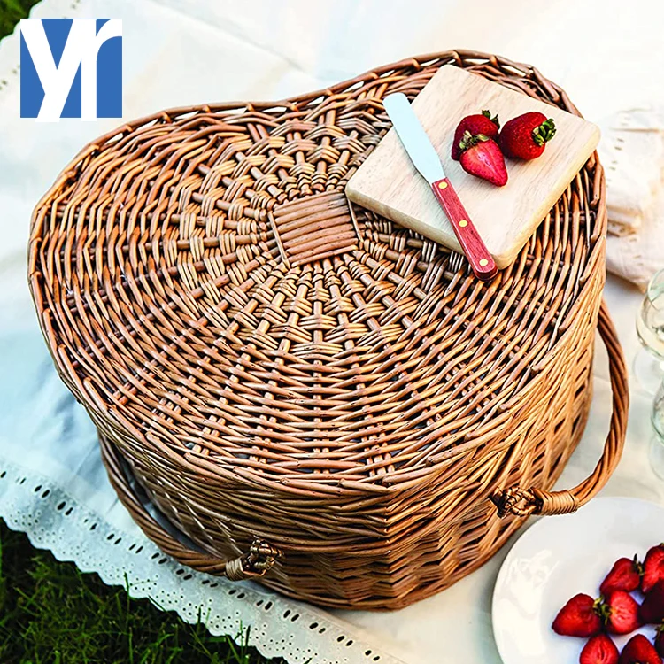 YRMT heart shaped  willowpicnic basket with lid wicker picnic basket with cooler