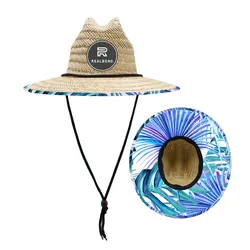 Panama Style Flat Brim Promotion Gift Chin Strap Surf Beach Lifeguard Sun Straw Visor Hat