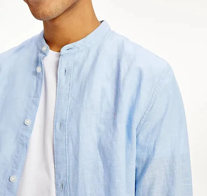 MANDARIN COLLAR COTTON LINEN SHIRT OEM Light Blue MAN Shirt