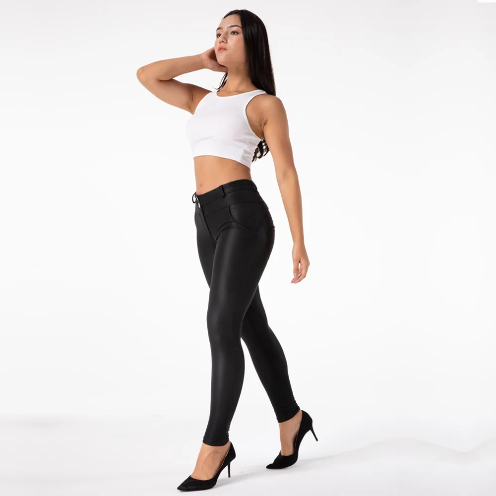 Melody Shascullfites push up PU coated pants ladies black matt pants enhance ass faux leather pants women
