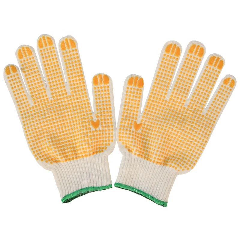 Industrial Working Using Safety Personal Protective Nylon Machine Knitting Glove with PVC Dots Palm