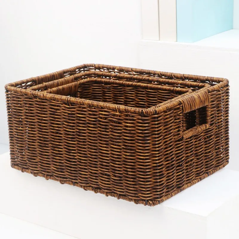 Rattan Design Square Shape Plastic Laundry Basket With Lid Dirty Clothes Sorter Plastic Laundry Hamper