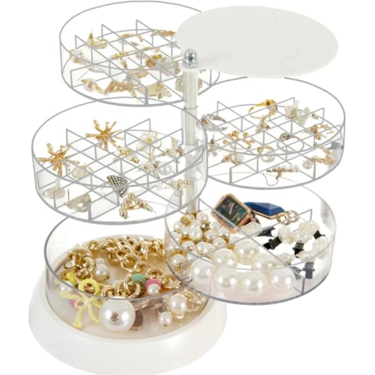 5 Layer Travel Jewelry Case With Lid Mini Jewelry Case for Earrings Ring acrylic 360 Degree Rotating Jewelry Box for Girls
