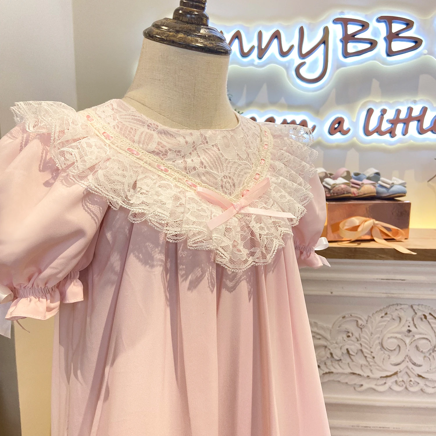 heirloom pink dress for kids dresses 2-12 baby girl lace Sailor Collar heirloom dresses girls