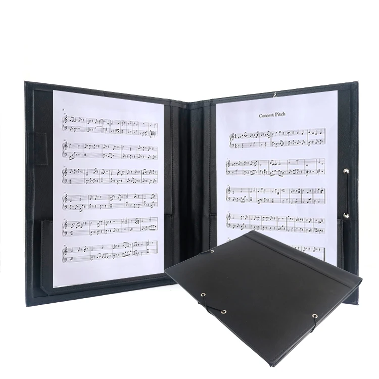 Black Elastic Strap Expanding Pocket Choir Folder Choral Leather Piano Music Singing Folder for Sheet
