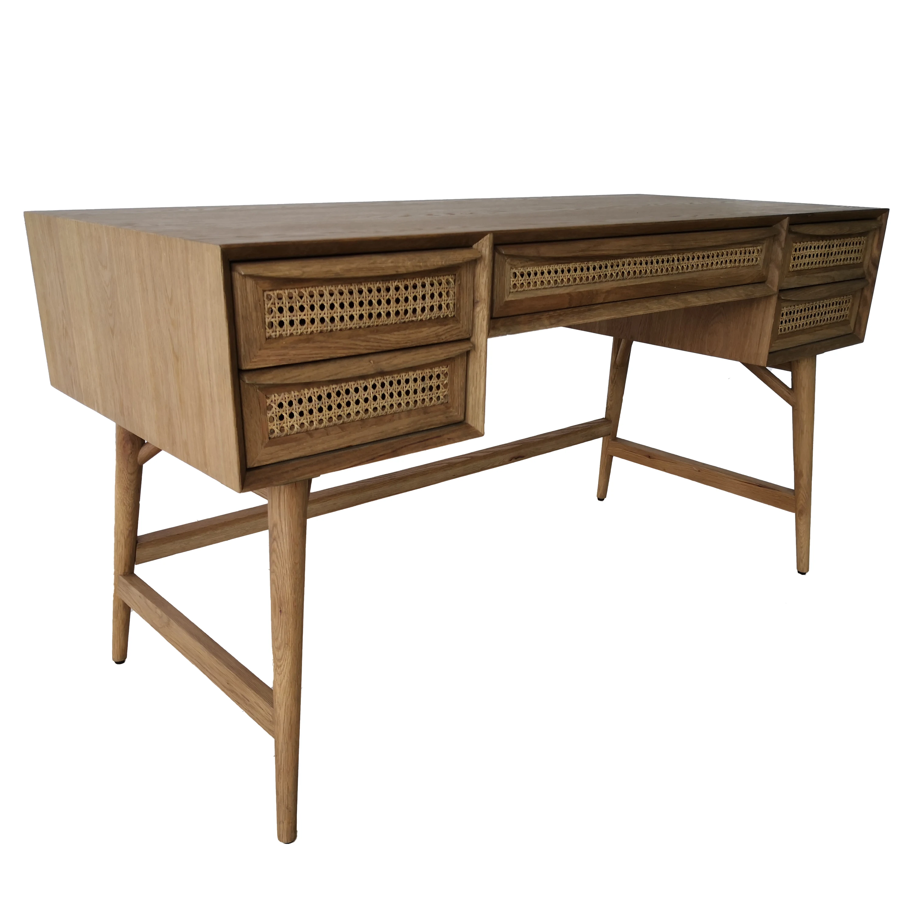 Nordic style solid oak wood standing desk with drawers study room furniture table office desk rattan weave