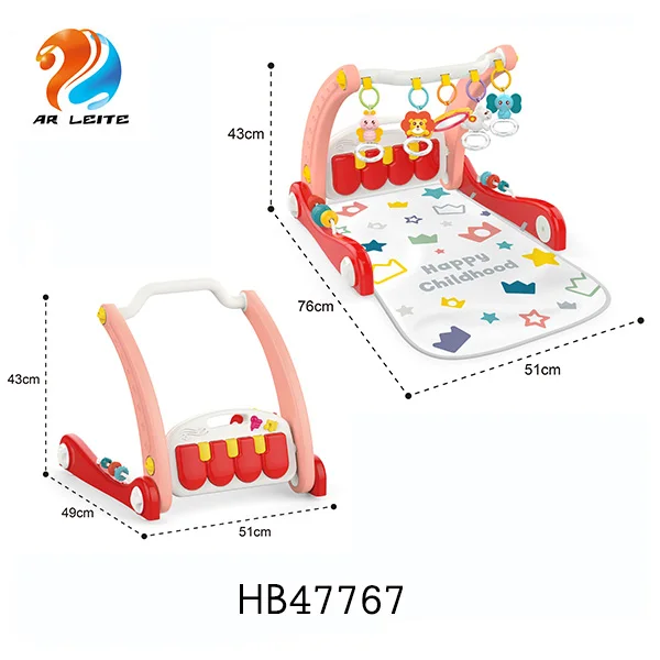 New items multifunctional 2 in 1 activity music soft round mat baby play gym baby walker  with  mobile rattle toy