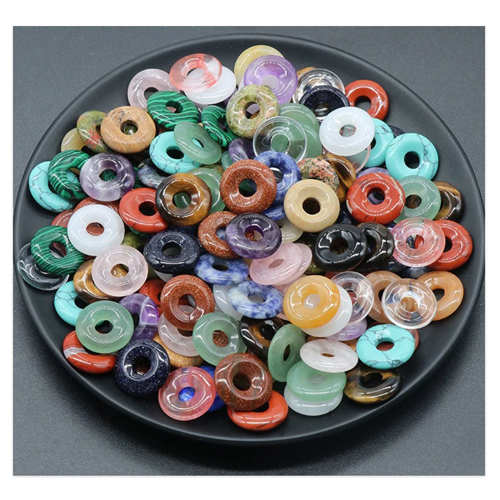 18mm Natural Crystal Rose Quartz Tiger Eyes Green Aventurine Amethyst Peace Buckle Pendant Natural Gemstone Luckty Clasp Pendant