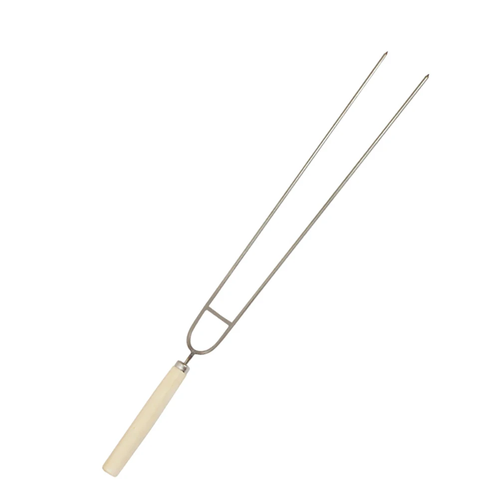 Wholesale Wooden Handle U Shaped Grill Fork chicken Wing Fork Wooden Handle stainless Steel Roasting Sticks Chicken Wings Fork