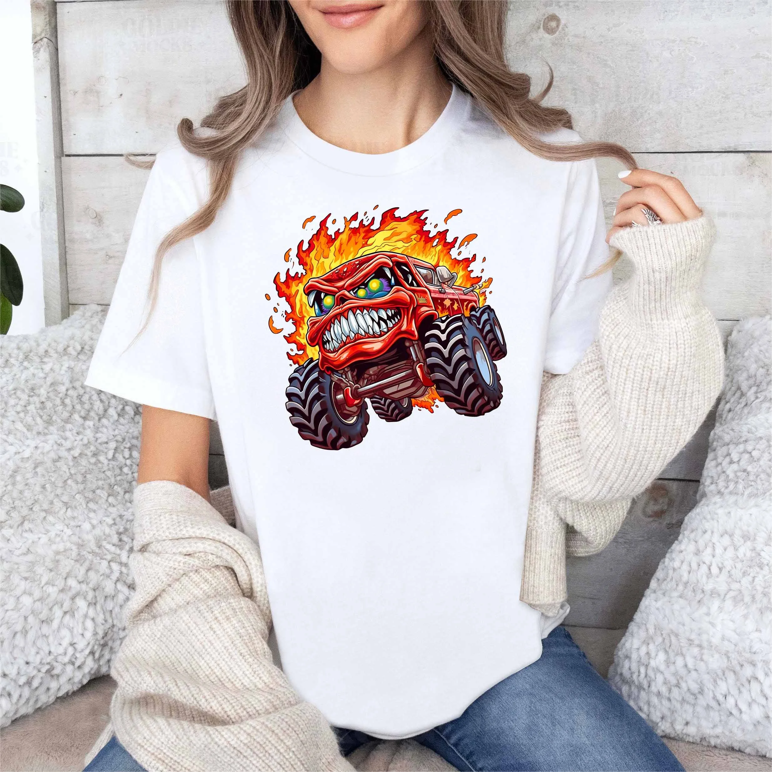Easy Peel Monster Truck Designs Ready To Press Dtf Transfer Sticker for T-shirt Bag Cap