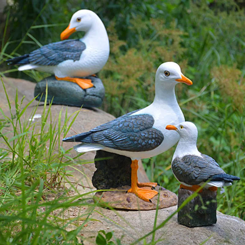 Lifelike Seagull Resin Crafts Landscape Bird Sculpture Outdoor Garden Decoration Ornament