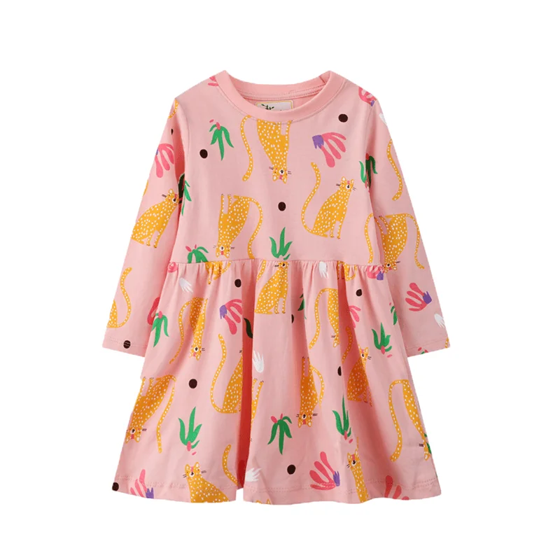 High Quality Printed Twirl Princess Soft Cotton Full Sleeves Pink Children Clothes For Girls Dress