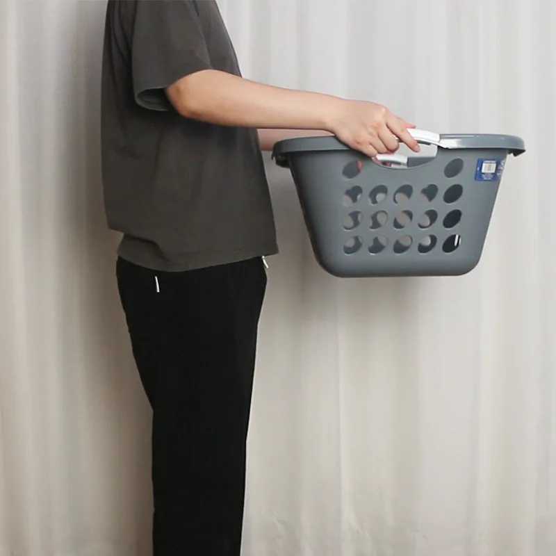 Fashionable Rectangular Plastic Laundry Basket Portable Handle Household Clothing Storage Basket Hollow Breathable Dirty Basket