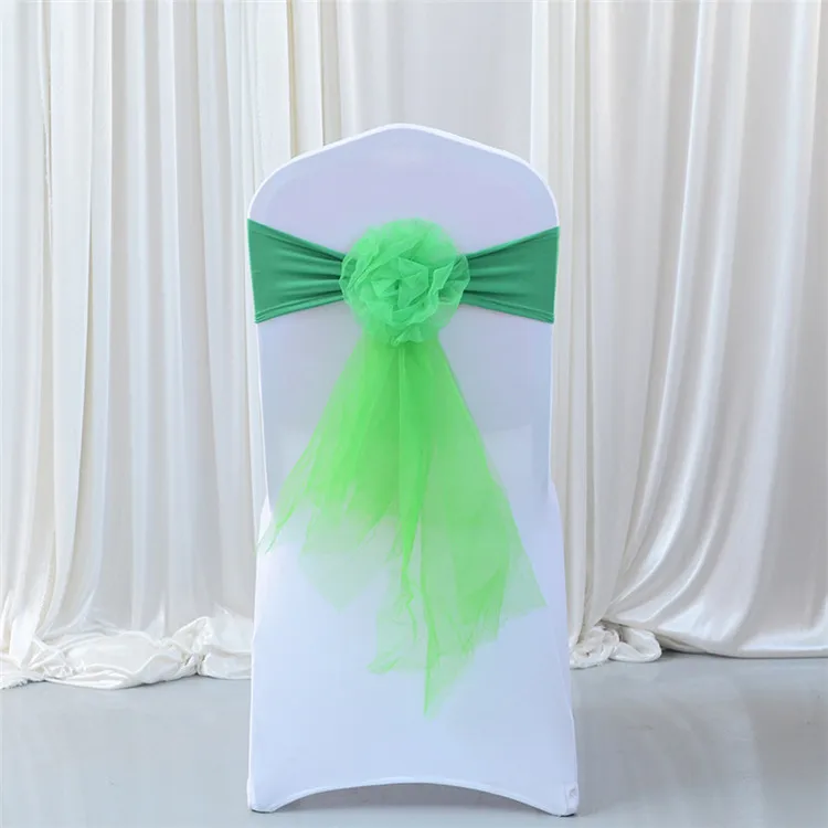 Elastic Chiffon Bows Chair Band Organza Chair Cover Wedding Decorative Pre Tied Spandex Chair Sash