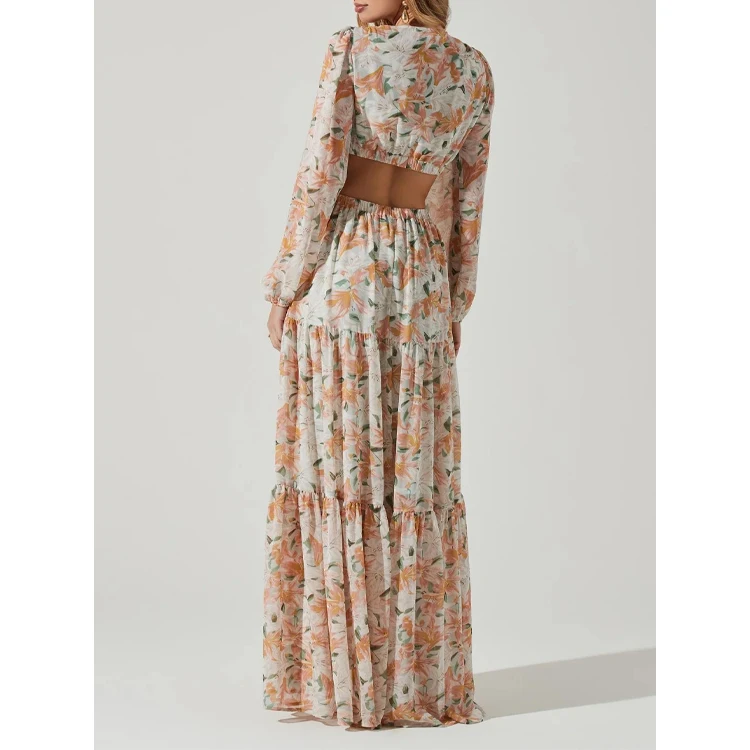 2024 Latest Vintage Summer Casual Long Dress Ladies Beach Boho Chiffon Maxi Floral Printed Dresses For Women Elegant