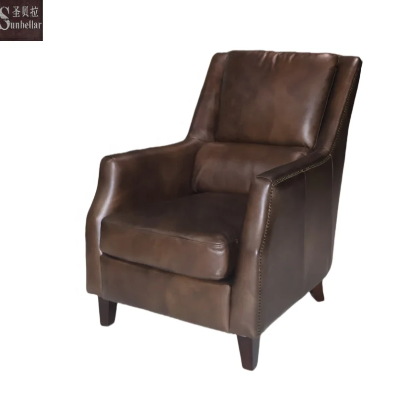 American style vintage leather armchair over tufted tan leather reclining sofa chair living room leisure bedroom accent chair