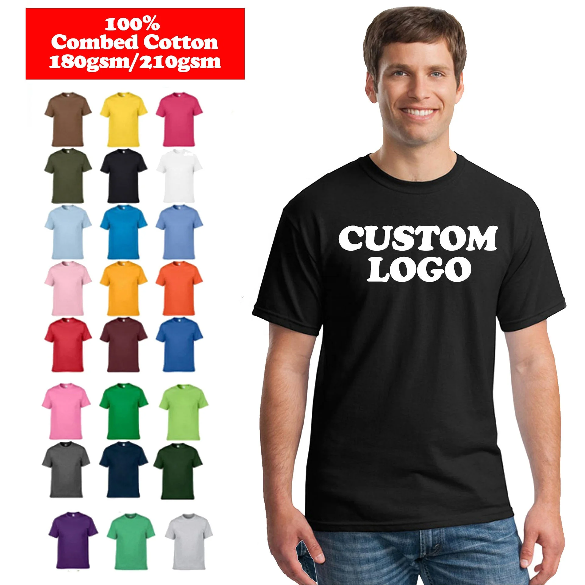 OEM Mens cotton o-neck t-shirt sublimation Plain t shirt Custom Logo Printed Black unisex tshirts