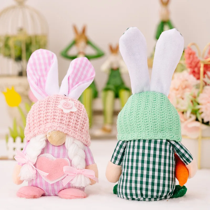 Hot Selling Easter Decorative Products Knitted Easter Rabbit Doll Decoration Faceless Dwarf Standing Rabbit Dolls