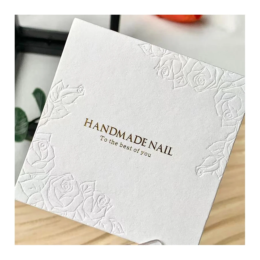 Custom printed embossed rose hot stamping logo paper press on nail display card for packaging
