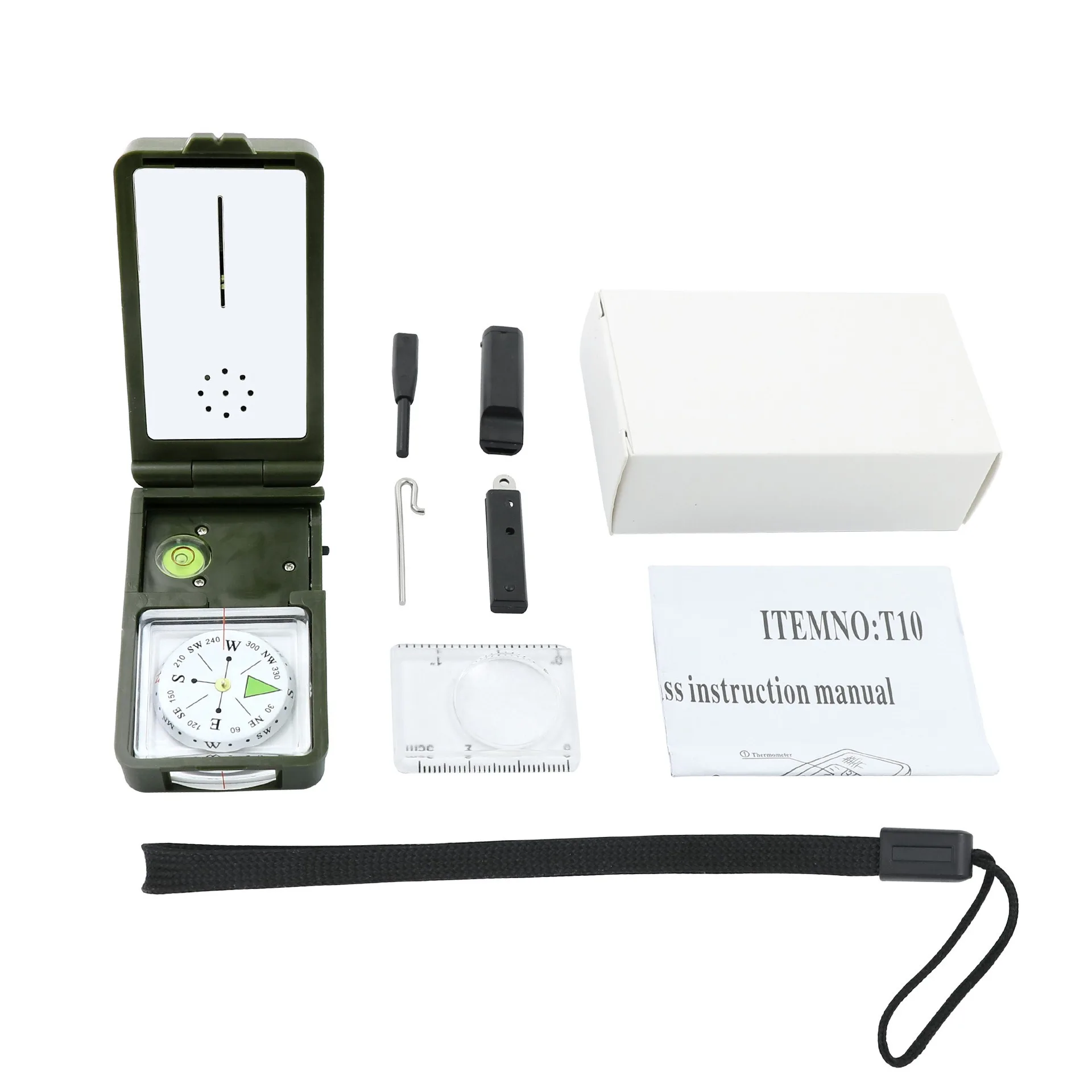 High Quality 10 in 1 ABS Multifunction Waterproof Outdoor Survival Camping Hiking Luminous Compass Tool Kit