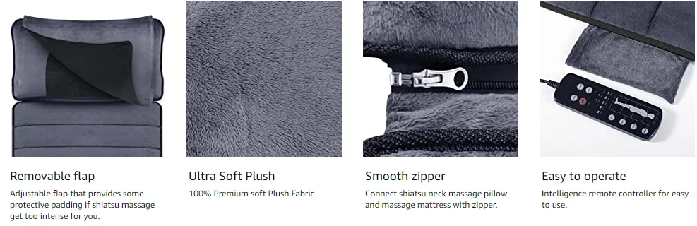 Comfier New Coming electric  massage mattress mat topper with shiatsu massage on neck pillow