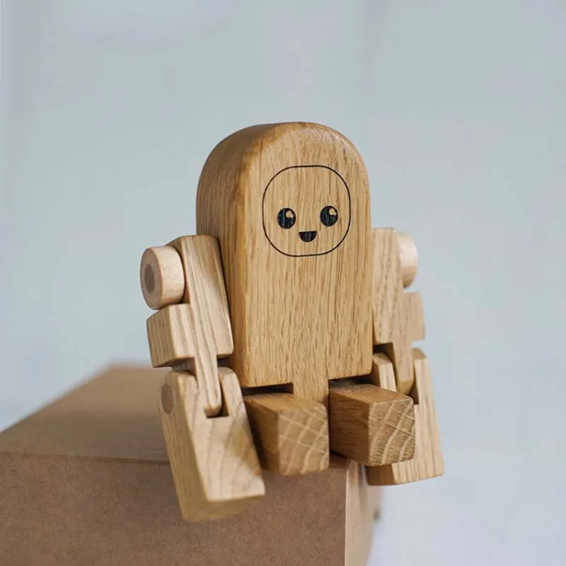 Wooden Robot Hand Toy Doll Wooden Brain IQ Training Puzzle Cartoon Unfinished Puppet Doll Diy Robots
