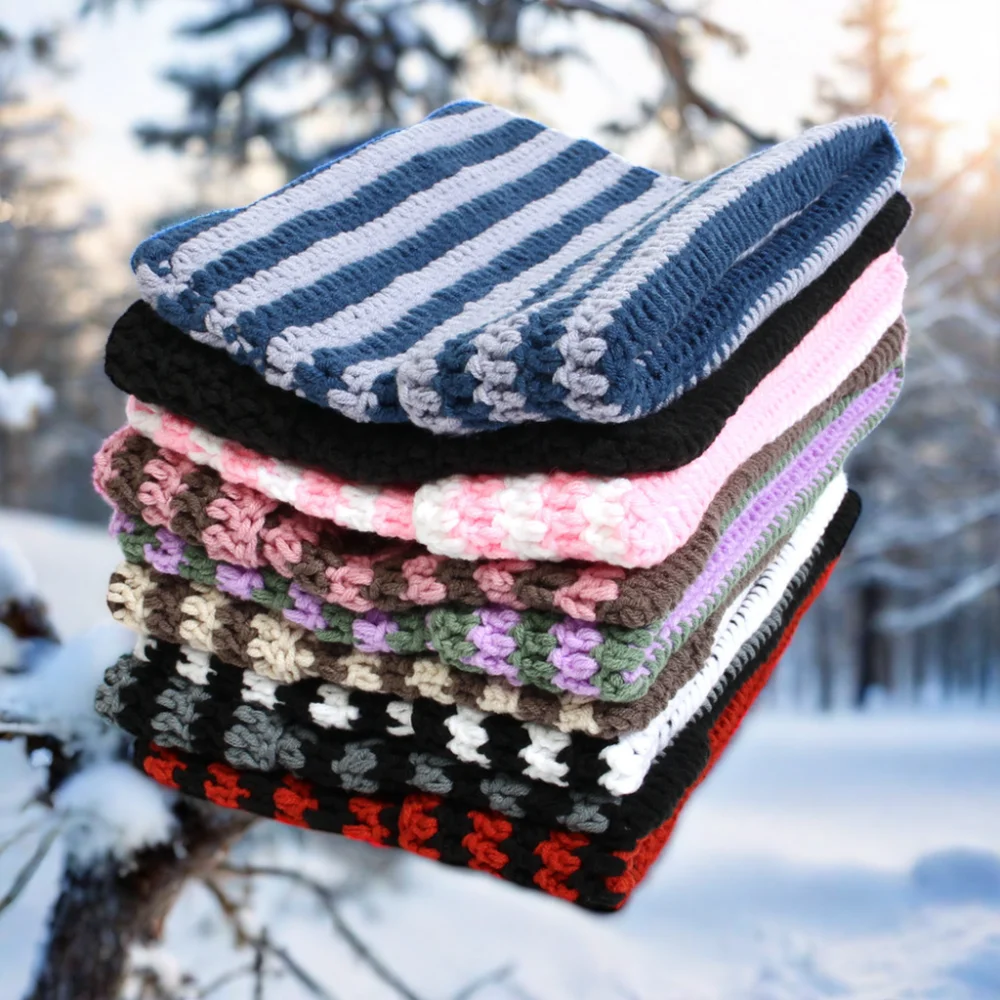 Wool Beanie Slouchy Knitted Hat with Customizable Size LOGO Cute Cat Ear Warm Super Soft Striped Women's Winter Dobby Unisex