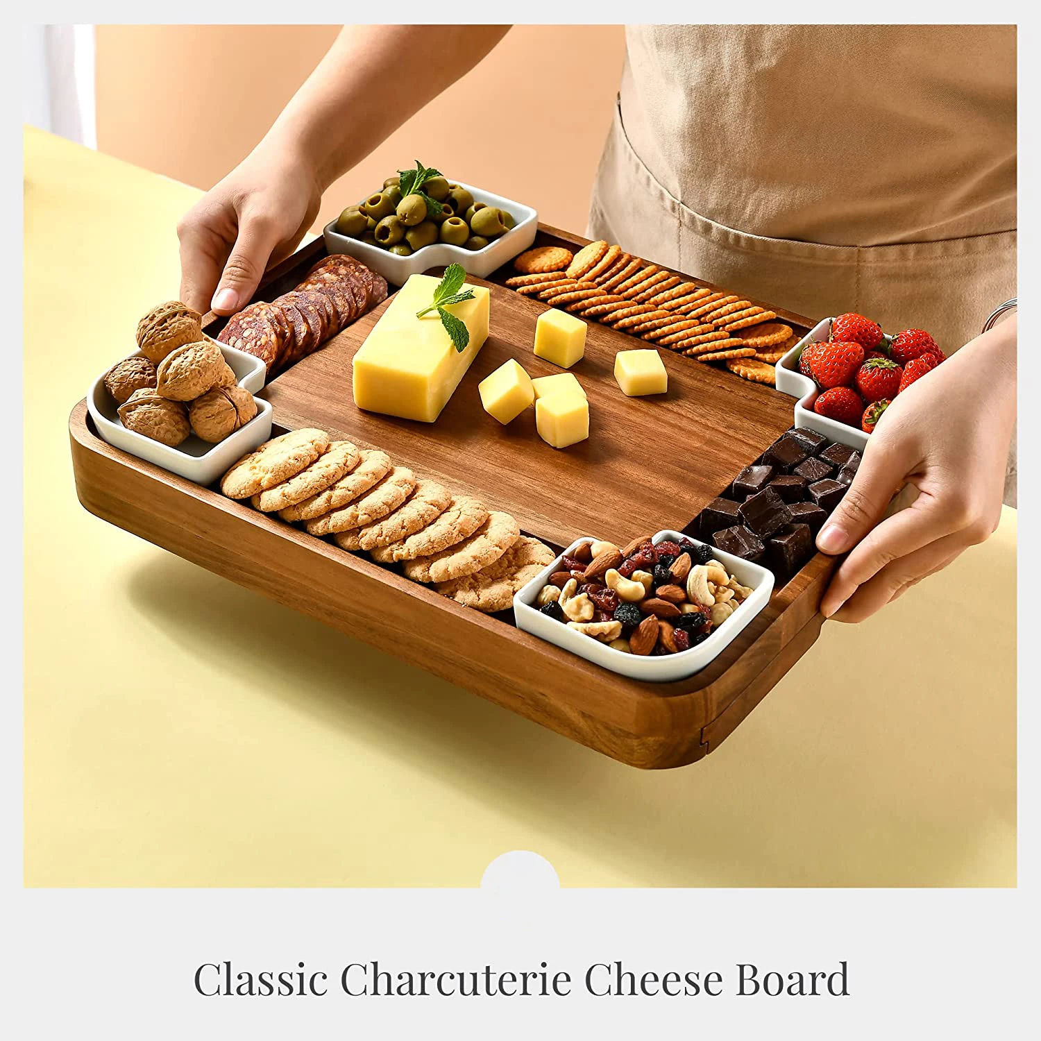 Acacia Cheese Board Set, Square Shaped Charcuterie Set, Cheese Platter Handcrafted Design