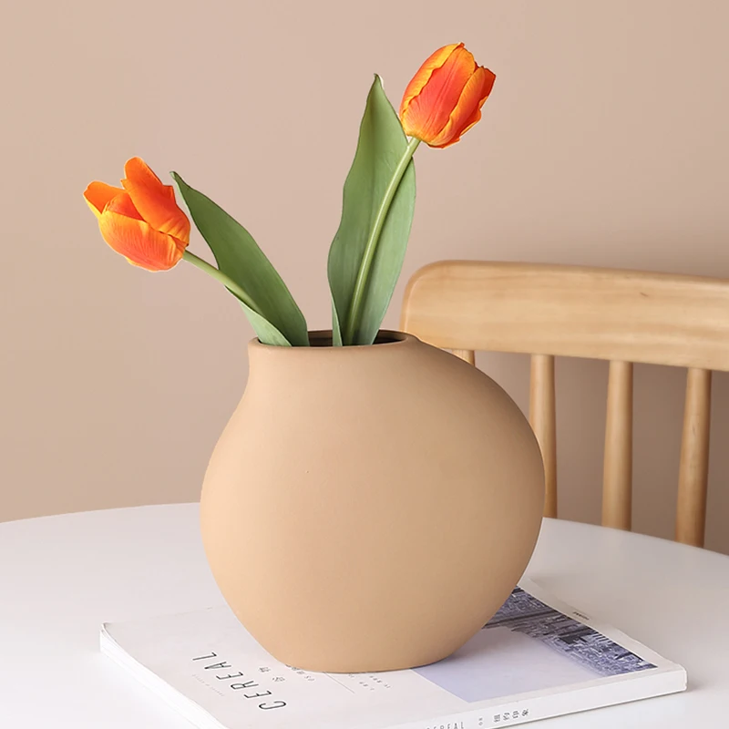 LIVETAI Nordic Pottery Vase Living Room Bedroom Entrance Dining Table Decoration Ornaments Morandi Ceramic Flower