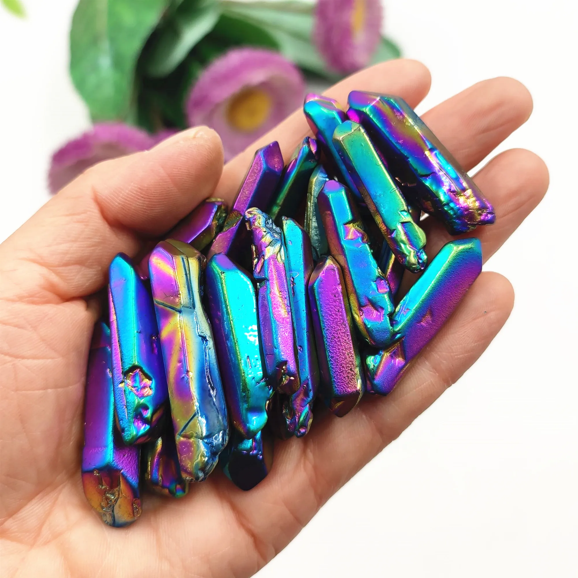 Natural Aura Quartz Rainbow Clear Quartz Crystal Wand Point Specimen