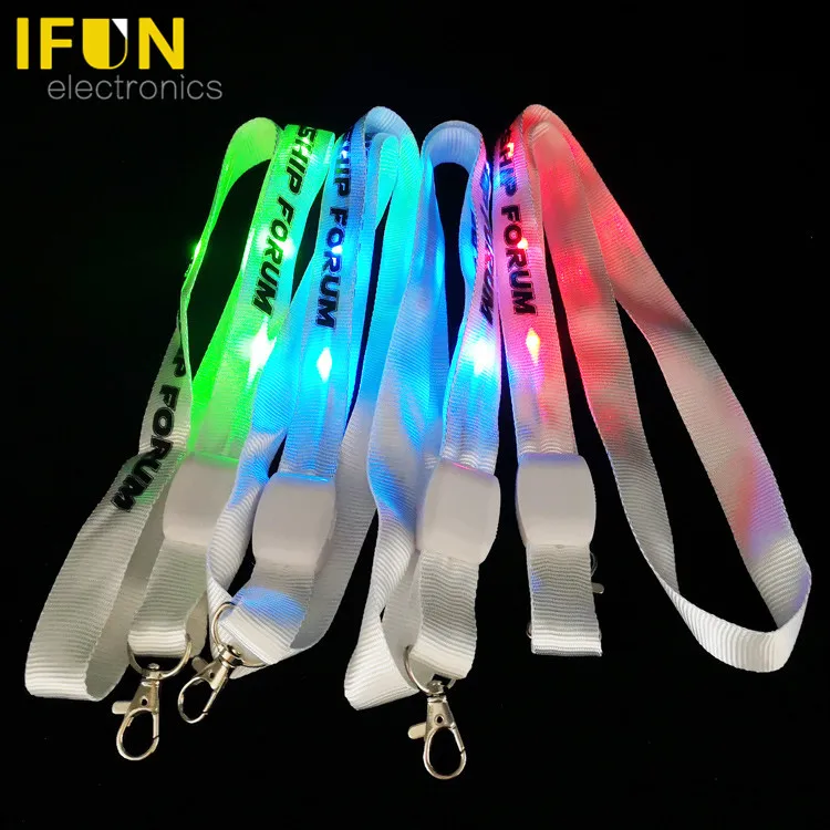 Hot Selling OEM Custom Printing Conference Parties Fabric Remote Controlled Flashing Light Up LED Lanyard