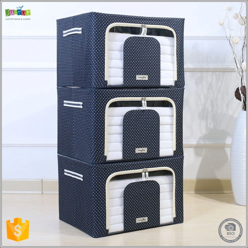 Justop Collapsible Storage Box With Metal Frame, Pure Color Transparent Storage Box