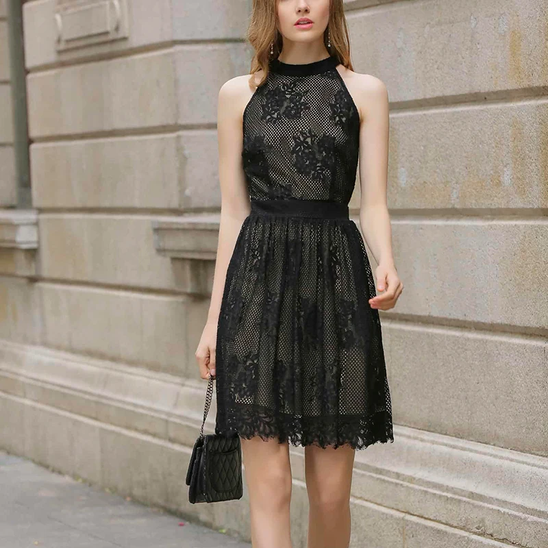 HKRED Custom womens clothing Halter black bridesmaid ghana lace dress styles