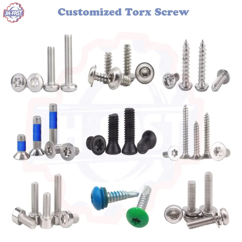 Custom stainless steel m4 m6 anti-theft screw black torx head star security self tapping drilling screw torx wood machine screws