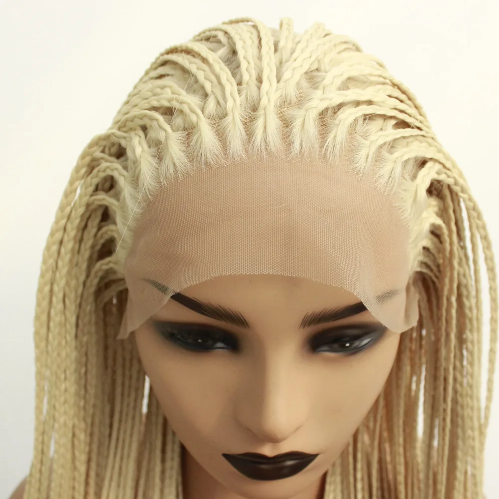 Blonde Synthetic Lace Front Wig For Black Women African American Braided Artificial Hair Braids Wigs Natural Hairline