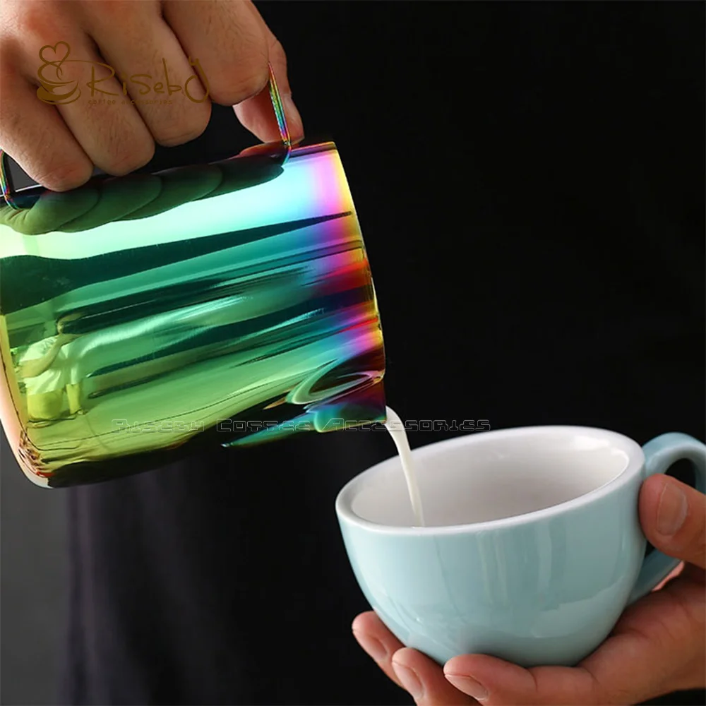 600ml Barista Tool Rainbow Latte Art Stainless Steel Coffee Milk Frothing Jug Espresso Steaming Pitcher and Melting Pot Set