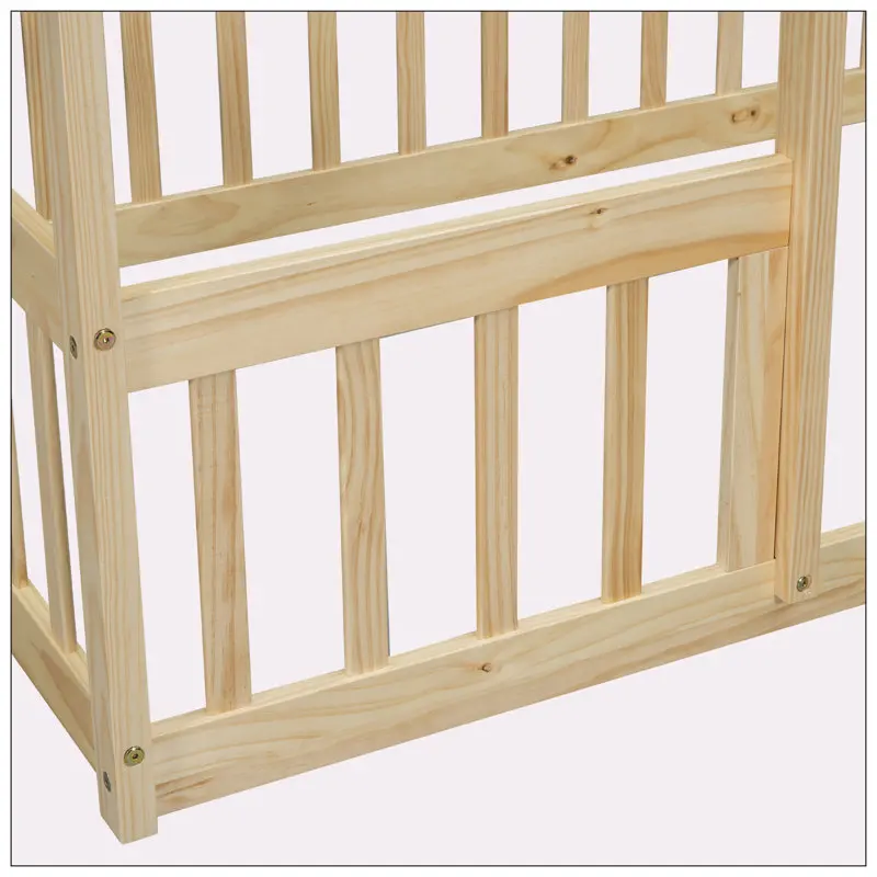 Bedroom Baby Bed House Shape Montessori Toddler Bed Natural Pine Wood Kids Bed Frame with Fun Door Safe Play Sleep Space for