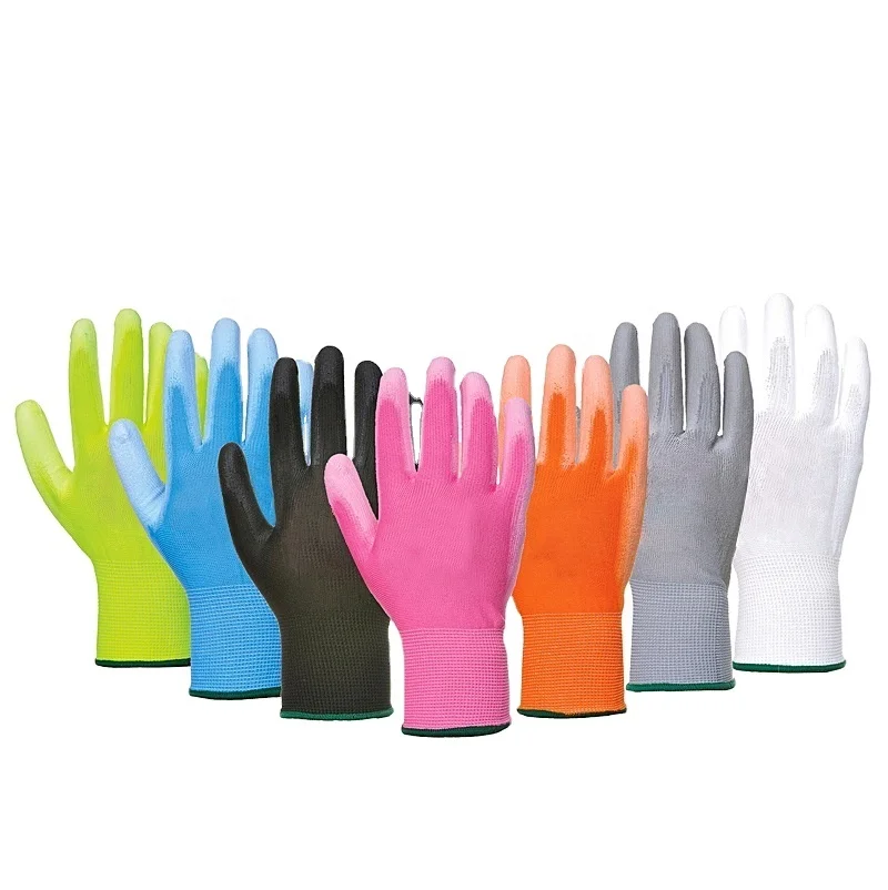 Thin PU Coated Work Gloves Black Polyester Black Polyurethane Coated Safety hand Gloves For Gardening General use working gloves