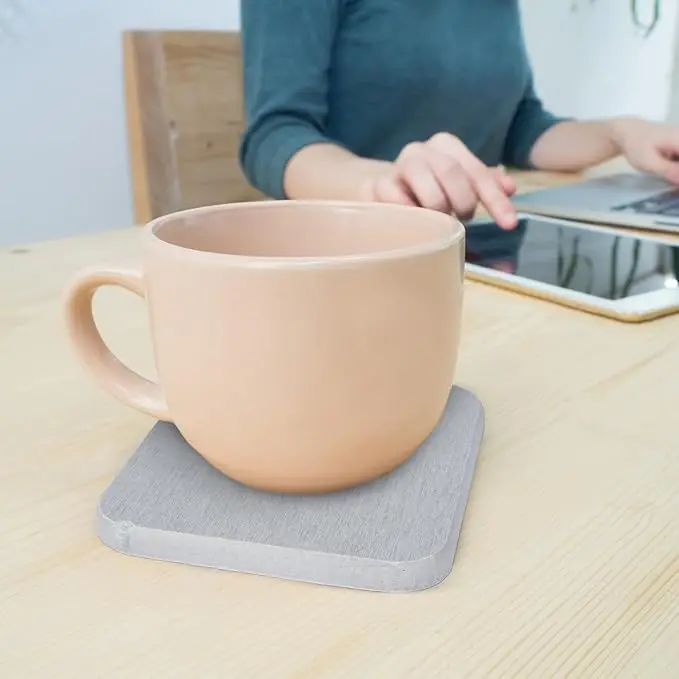 CF DCC07 Set of 6 Pcs Diatomaceous Earth Coasters Absorbent Square Diatomite with Tabletop Holder Mat/Pad for Countertop Decor